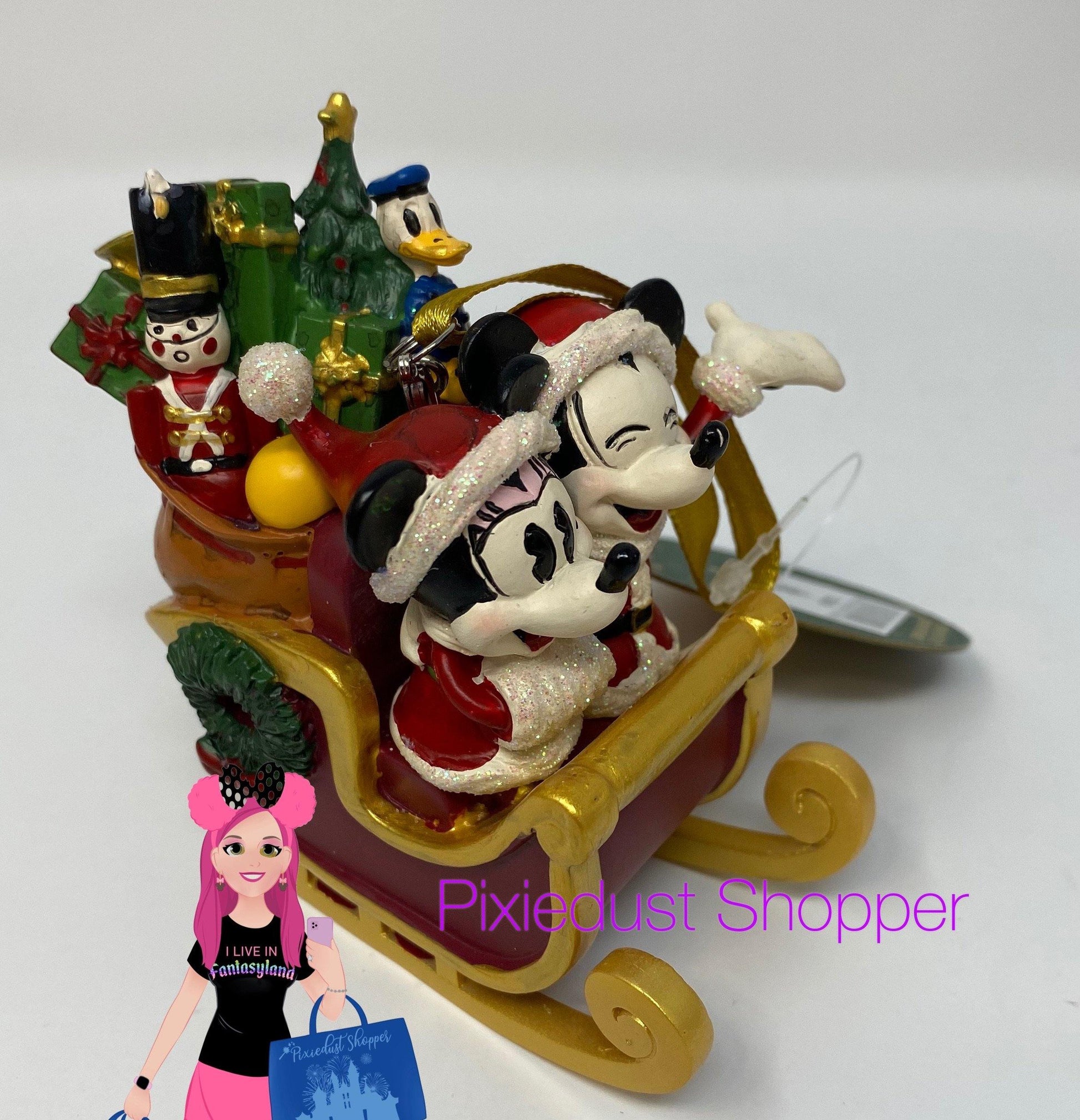 Disney Santa Mickey and Minnie Mouse in Sleigh Ornament - World of Treasures