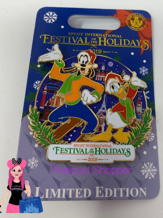 Disney Epcot Festival of Holidays 2019 Donald and Goofy Limited Edition Pin - World of Treasures