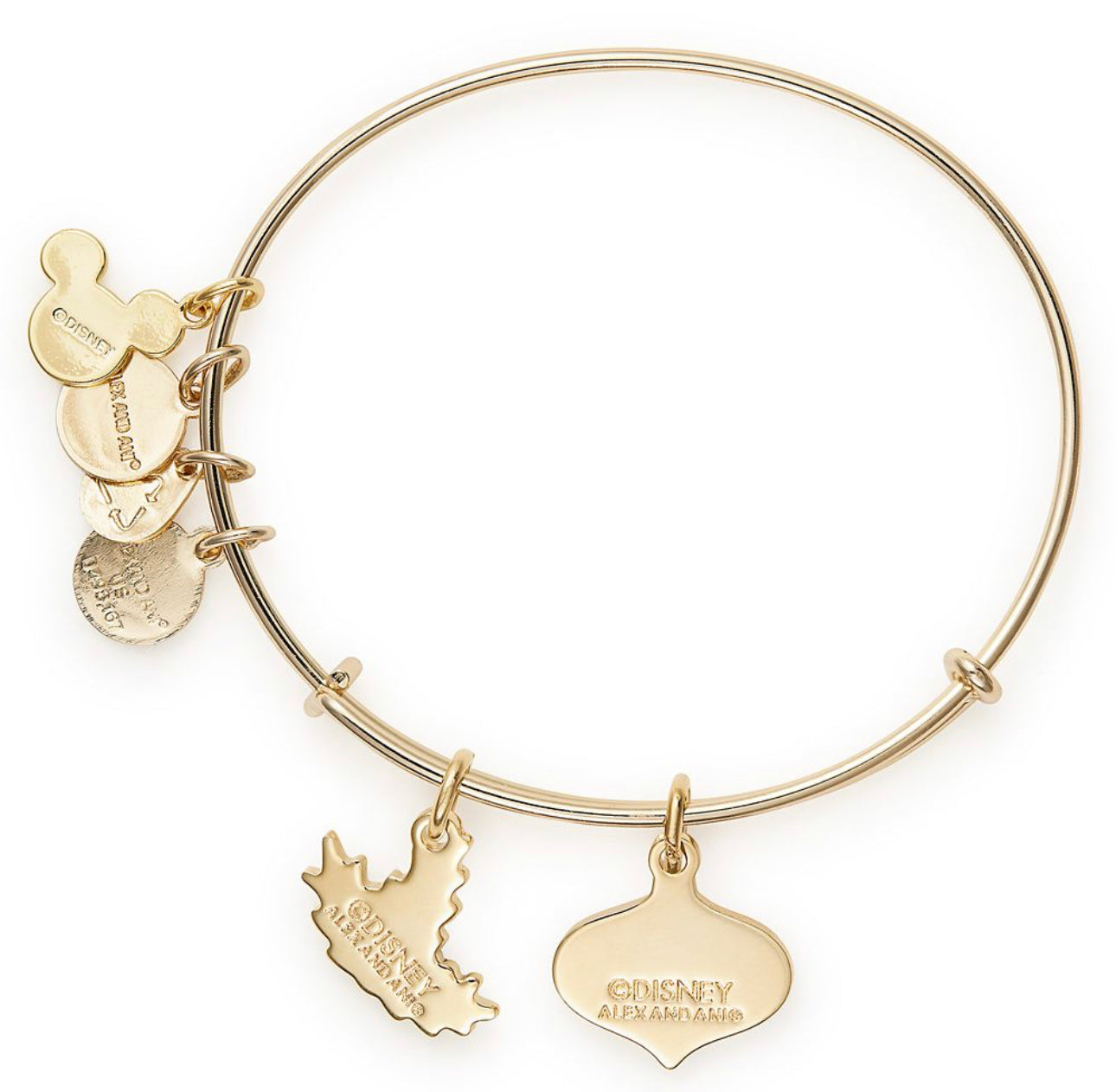 Disney Alex & Ani Holiday Christmas Mickey Ornament and Holly Bracelet Bangle in Gold