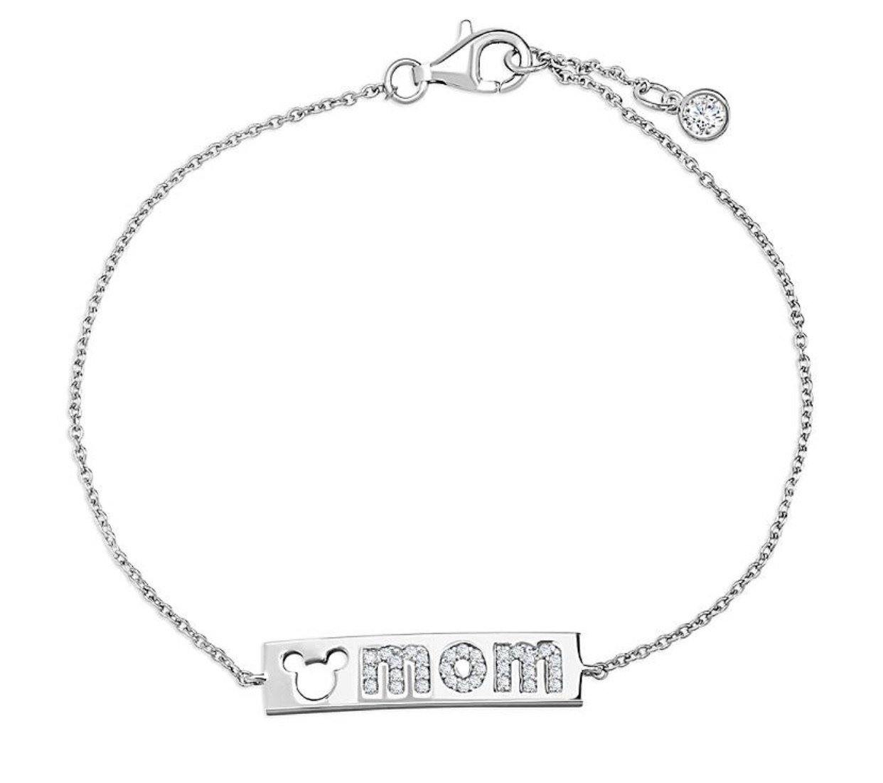 Disney Crislu Mickey Mouse “Mom” Bar Sterling Silver Bracelet - World of Treasures