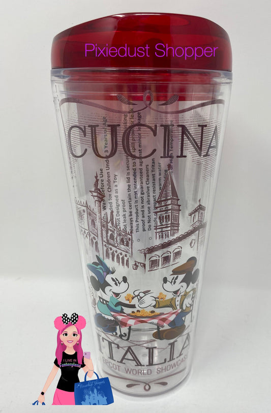 Disney Epcot Italy World Showcase Cucina Italia Mickey and Minnie 22oz Tumbler Cup with Lid - World of Treasures