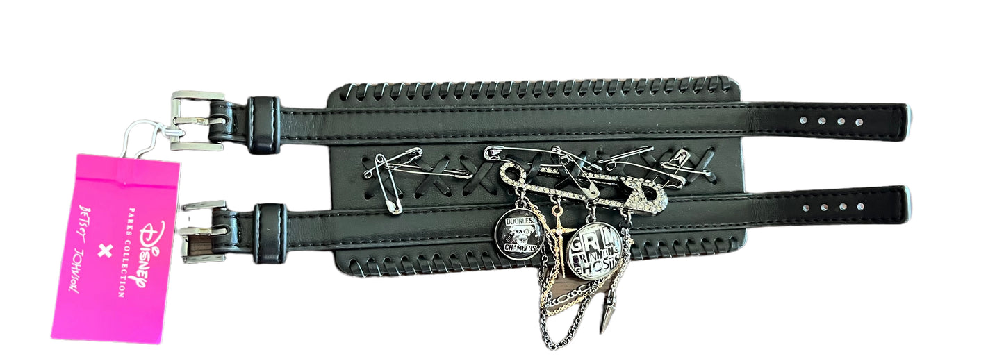 Disney The Haunted Mansion Safety Pin Faux Leather Bracelet by Betsey Johnson