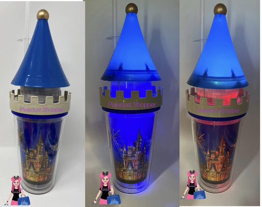 Disney Magic Kingdom Cinderella Castle Happily Ever After Light Up Tumbler Cup with Straw - World of Treasures