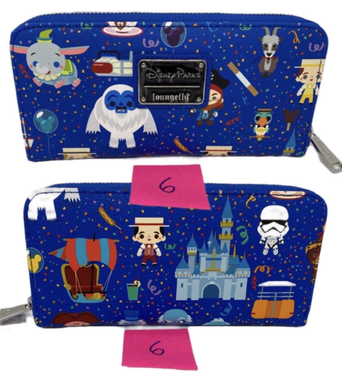 Disney Parks Icon Attractions Celebrations Loungefly Wallet-Castle, Tiki, Orange Bird, Dapper Dan - World of Treasures