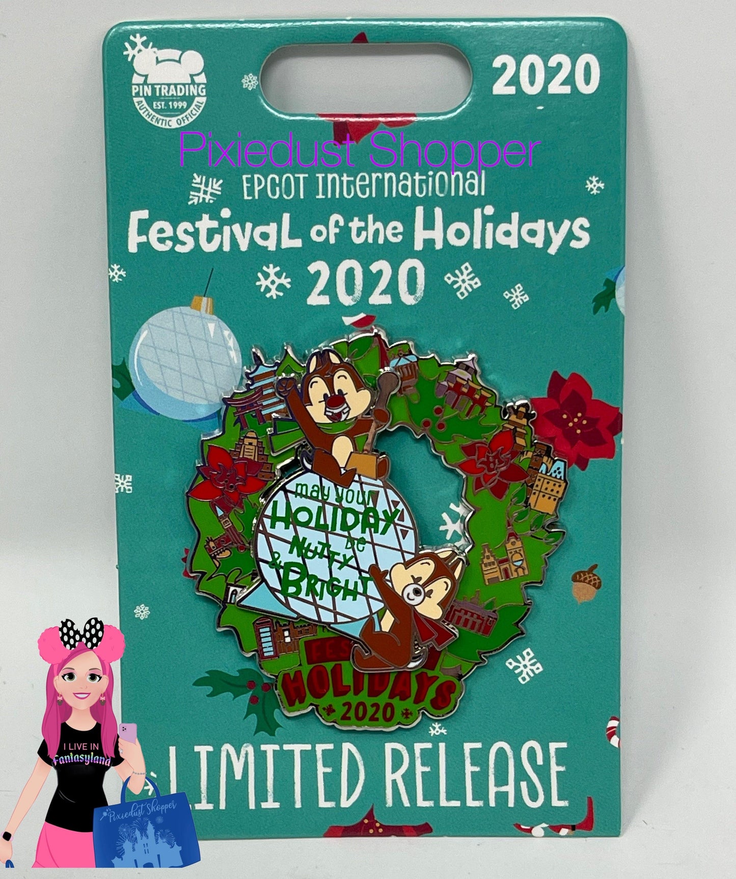 Disney Epcot Festival of Holidays 2020 Chip and Dale Wreath Pin-Limited Release - World of Treasures