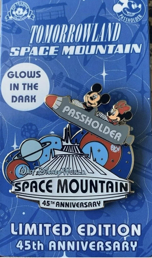 Disney Tomorrowland Space Mountain 45th Anniversary Glow in the Dark Passholder Pin - World of Treasures