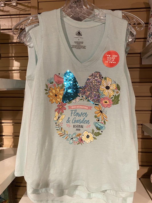 Disney Epcot 2020 Flower and Garden Festival Flip Sequin Minnie Tank Shirt - World of Treasures