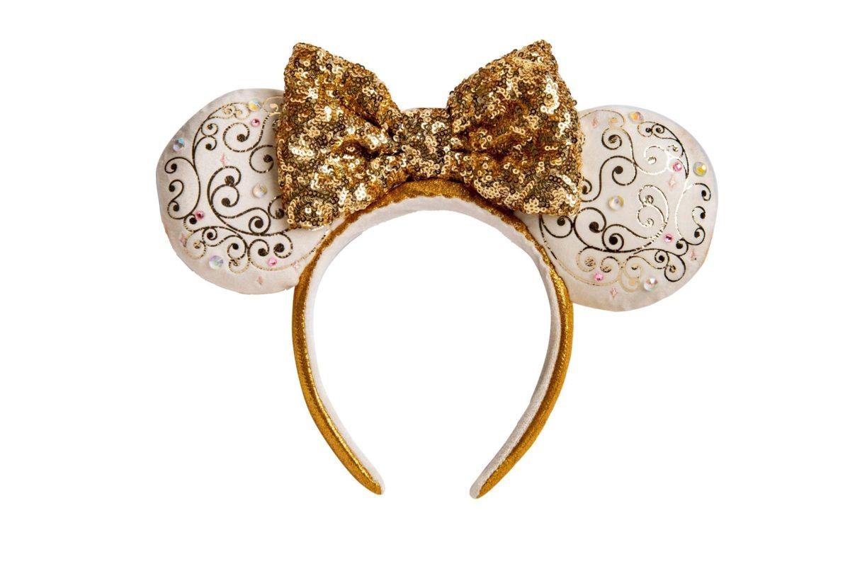 Walt Disney World 50th Anniversary White & Gold Sequin Sequin Minnie Ear Headband - World of Treasures