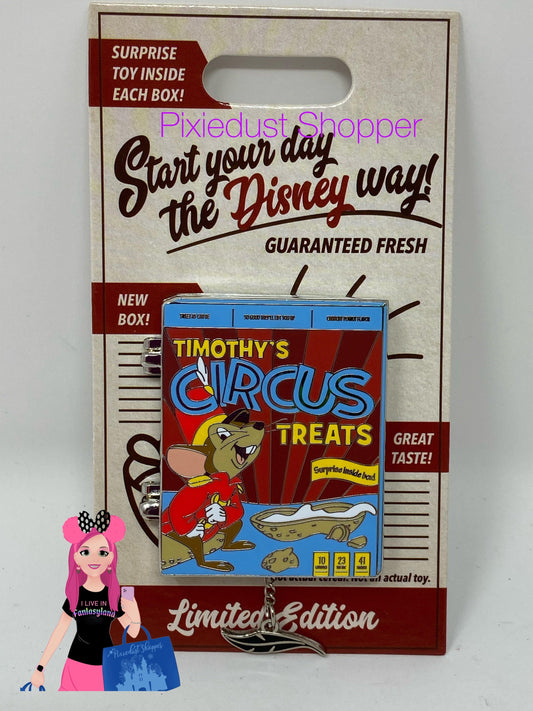 Disney Dumbo’s Timothy Mouse Circus Treats Cereal Box Pin Limited Edition - World of Treasures