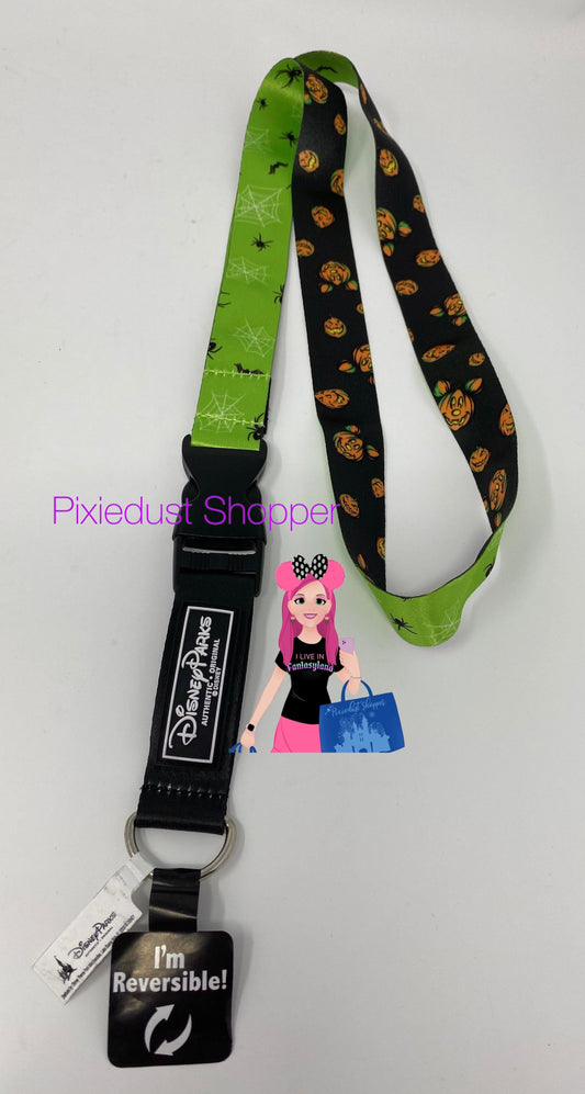 Disney Mickey Pumpkin Spider Halloween Reversible Pin Lanyard - World of Treasures