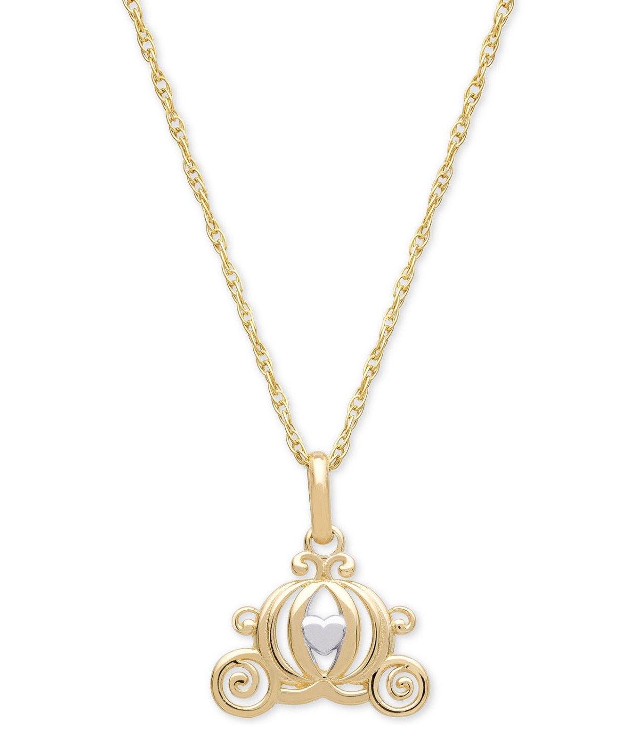 Disney Cinderella Carriage 15” Pendant Necklace in 14k Gold - World of Treasures