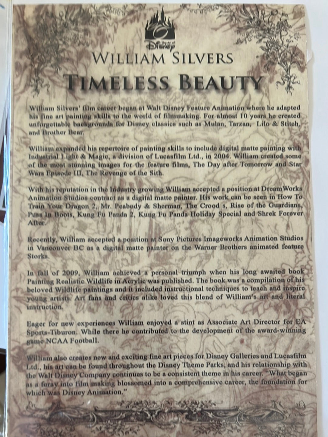 Disney Festival of Arts “Timeless Beauty” Beauty and the Beast SIGNED by William