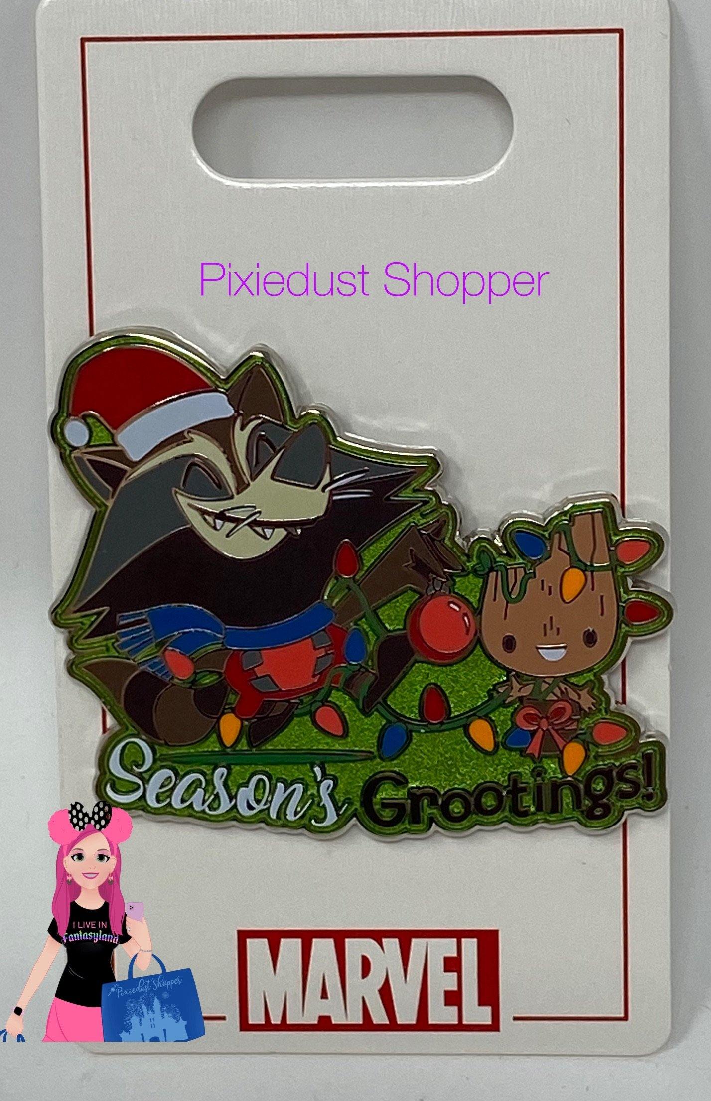 Disney Marvel Guardians of the Galaxy Rocket and Groot Season’s Greetings Pin - World of Treasures