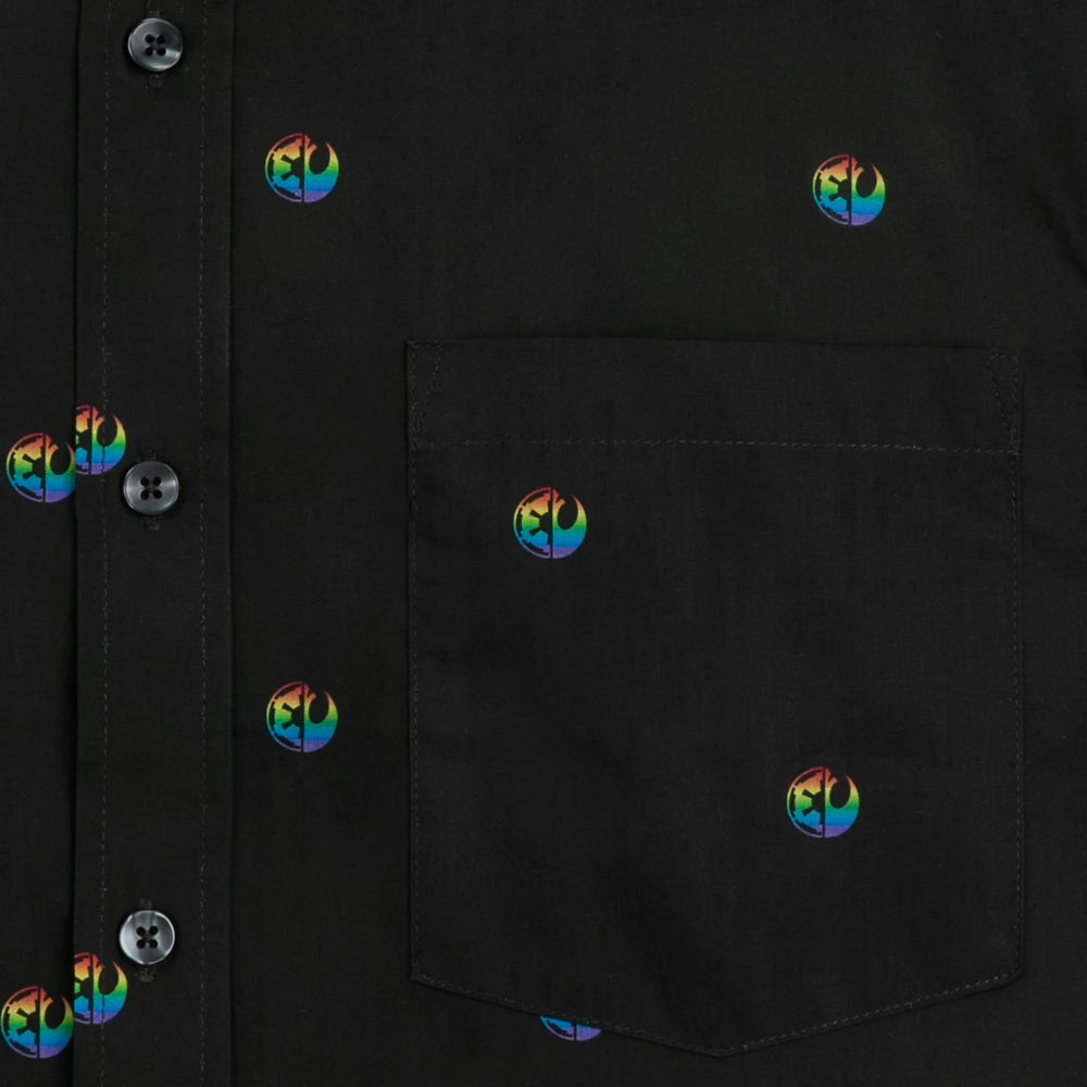 Disney Star Wars Pride Woven Camp Button Down Shirt Rainbow