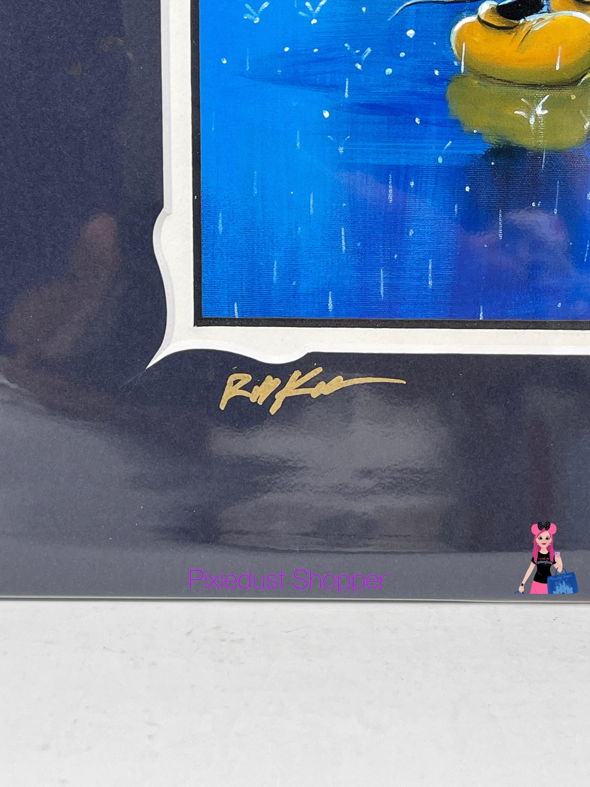 Disney “Rainy Day Fun” Mickey, Minnie, Castle 14x18” Print SIGNED Rob Kaz - World of Treasures