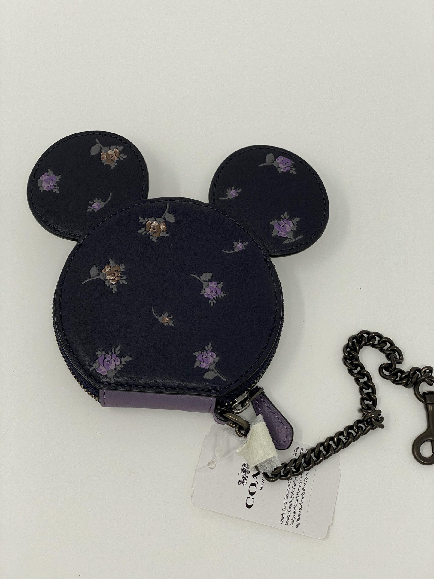 Disney X COACH Mickey Floral Coin Purse Keychain Clip - World of Treasures