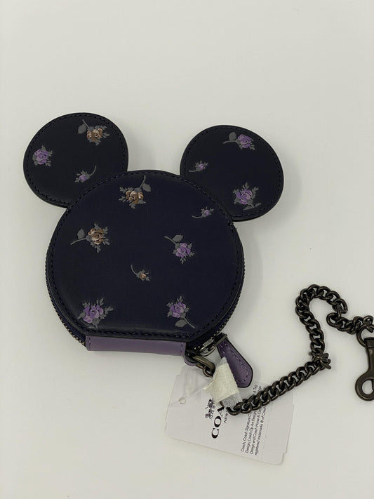 Disney X COACH Mickey Floral Coin Purse Keychain Clip - World of Treasures