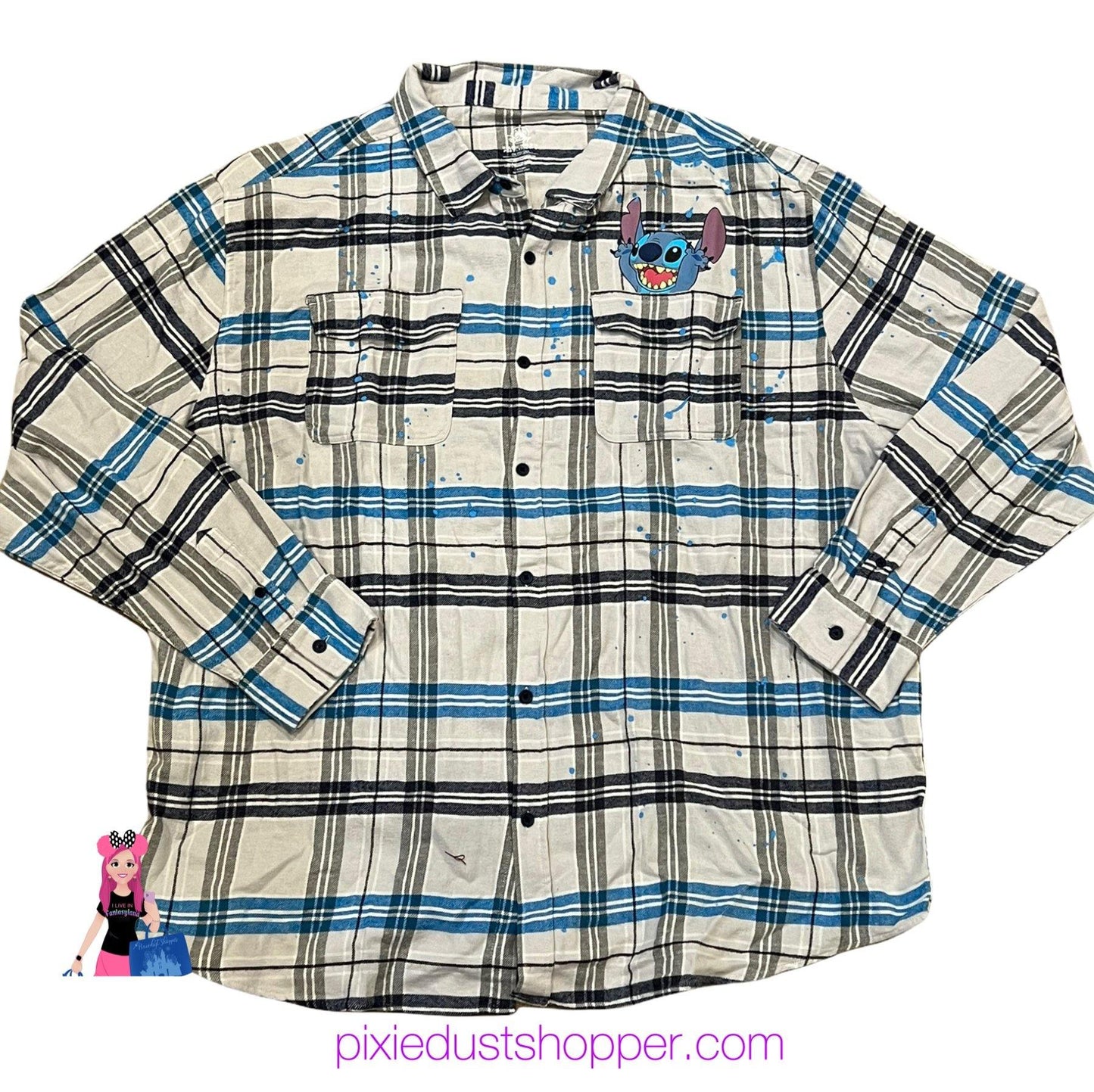 Disney Stitch Plaid Button Down Flannel - World of Treasures