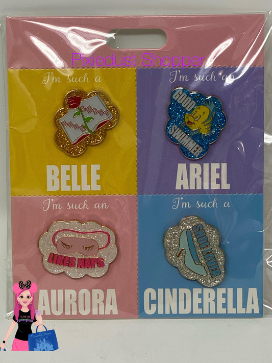 Disney I’m Such an....Belle, Ariel, Aurora, and Cinderella 4 Pin Set - World of Treasures