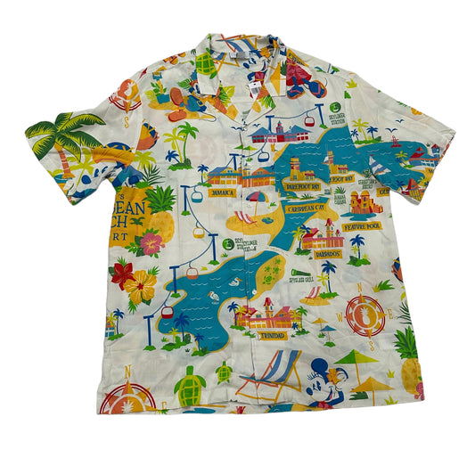 Disney Caribbean Beach Resort Skyliner Mickey Minnie Hawaiian Camp Shirt