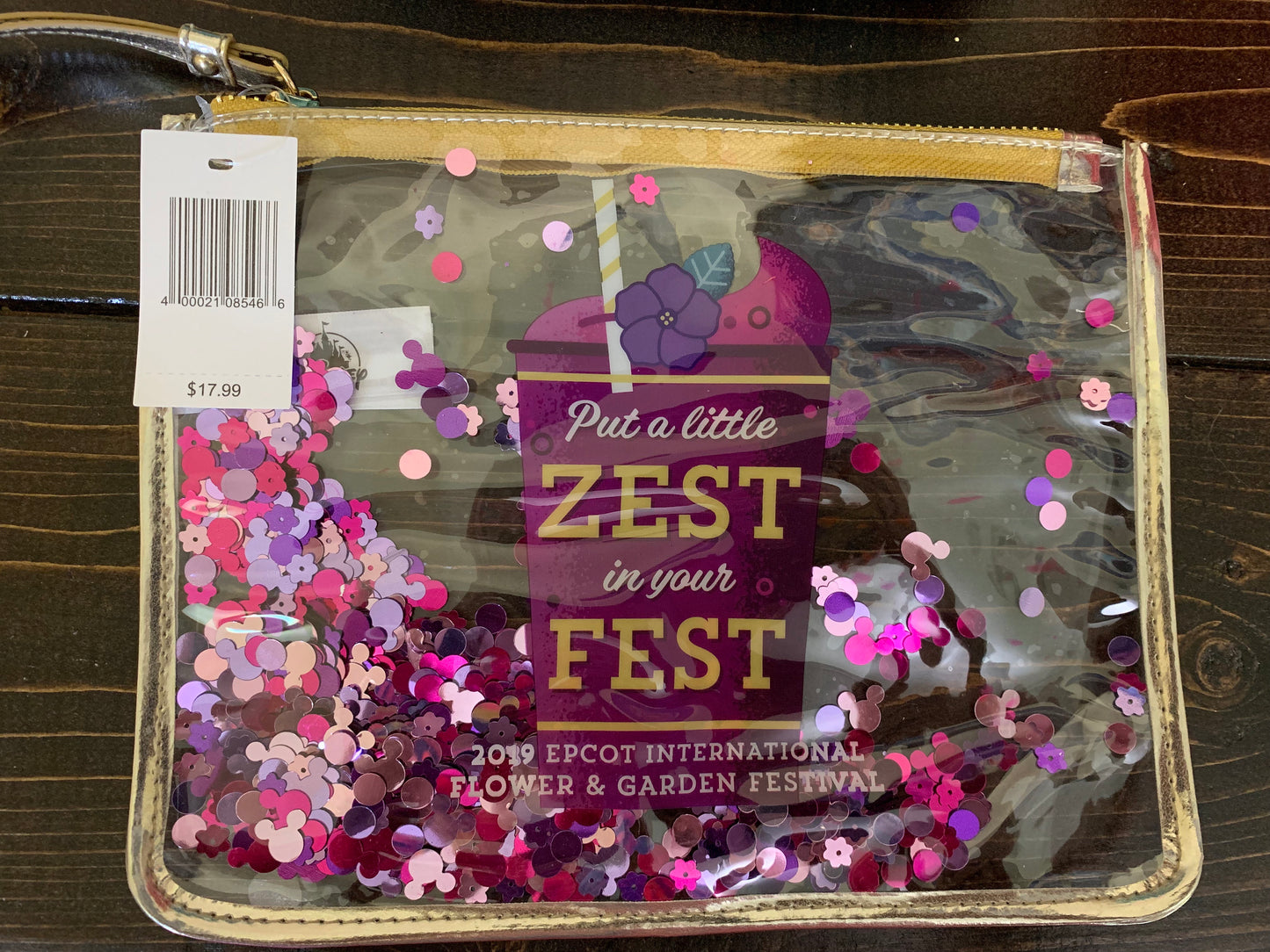 Disney Epcot Flower and Garden 2019 Zest In the Fest Glitter Pouch Wristlet