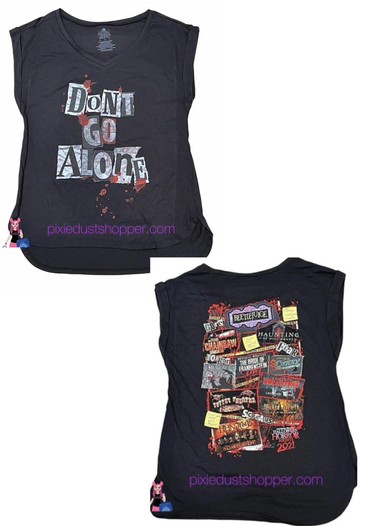 Universal Studios Halloween Horror Nights Don’t Go Alone V Neck Shirt - World of Treasures