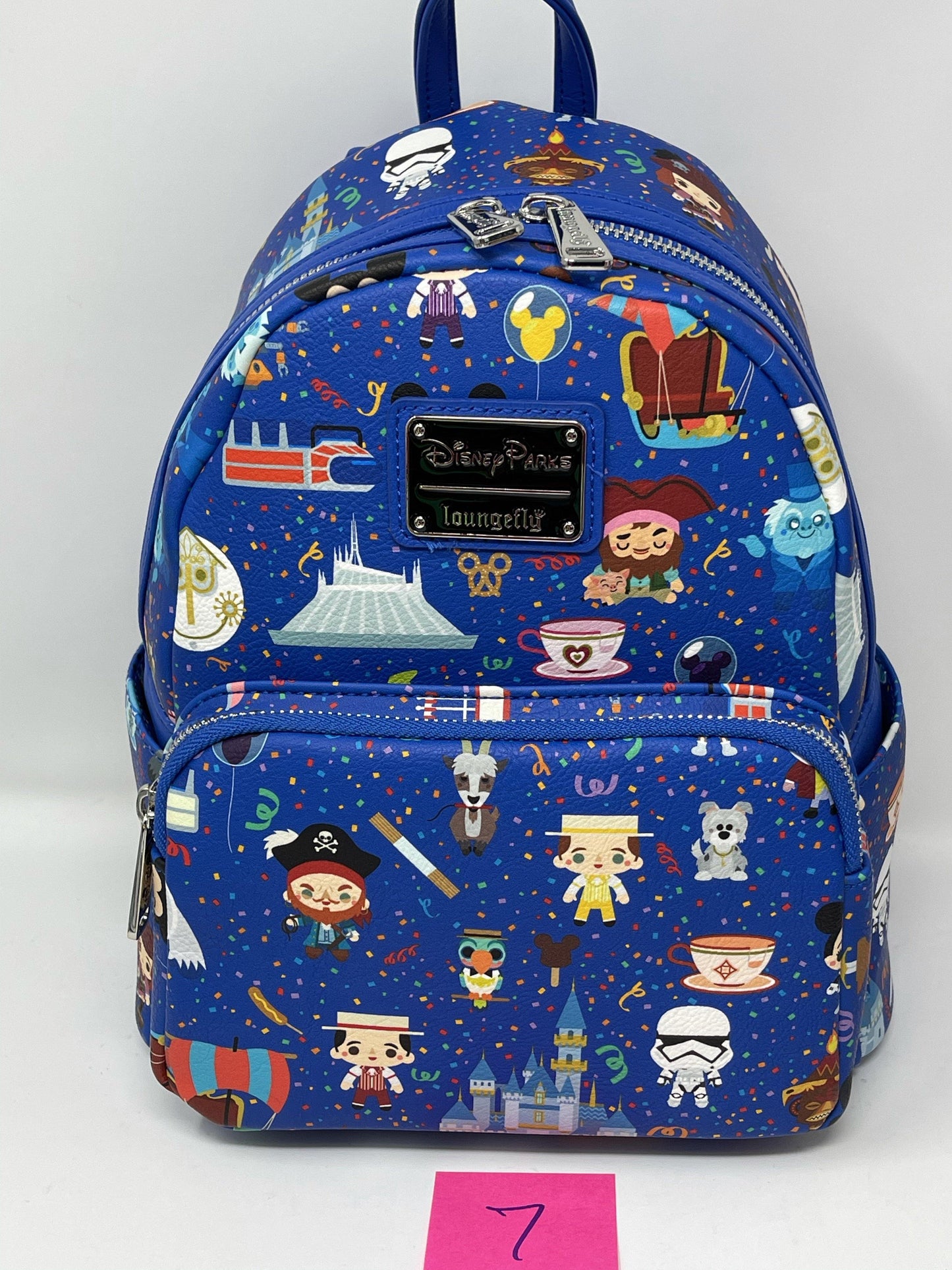 Disney Parks Icons Celebration Loungefly Backpack-Castle, Haunted Mansion, Orange Bird, Balloons, Mickey Snacks - World of Treasures