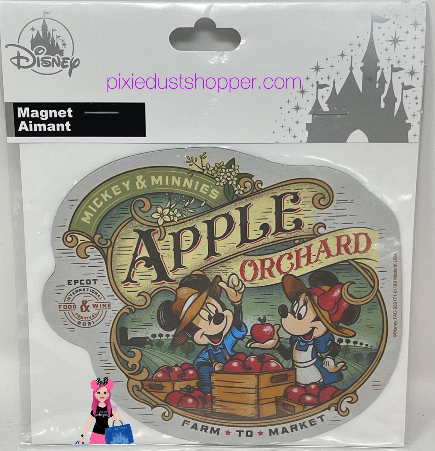 Disney Epcot Food and Wine Festival 2021 Apple Orchard Minnie and Mickey Magnet - World of Treasures