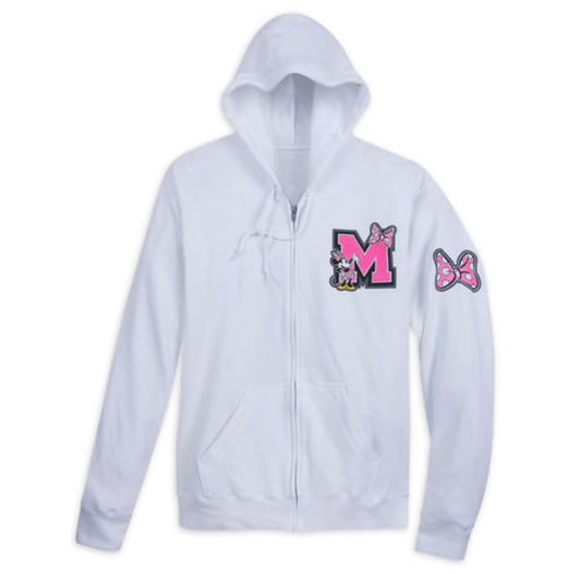 Disney Minnie Mouse Varsity Zip Up Hoodie Sweatshirt