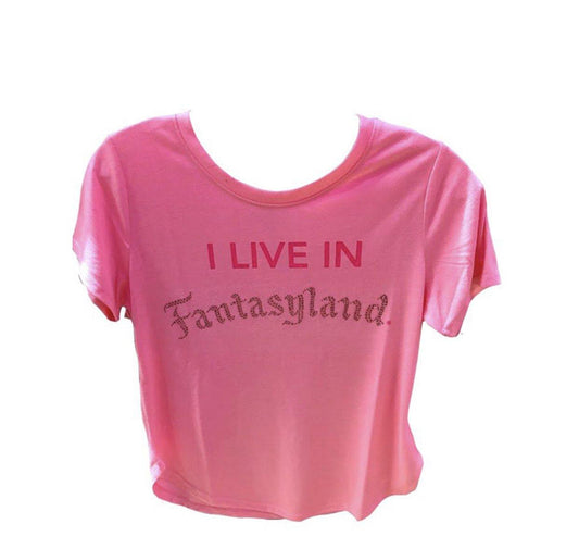 Disney I Live in Fantasyland Rhinestone Women’s Shirt - World of Treasures