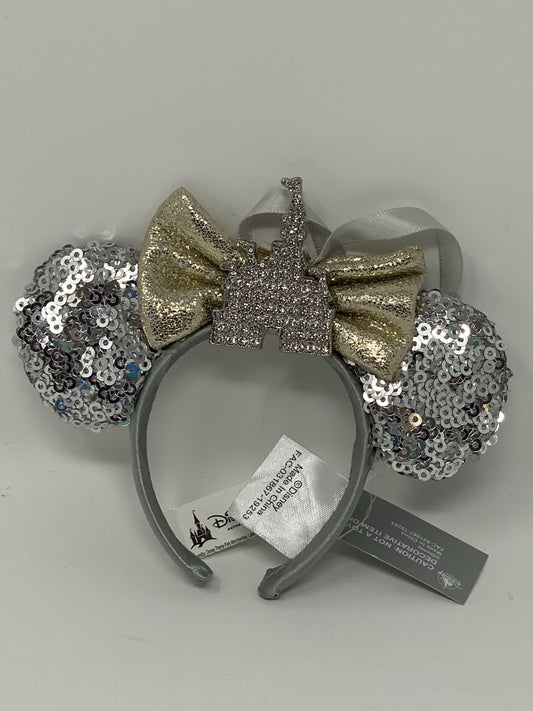 Disney Silver Sequined Castle Ear Minnie Ear Headband Ornament - World of Treasures