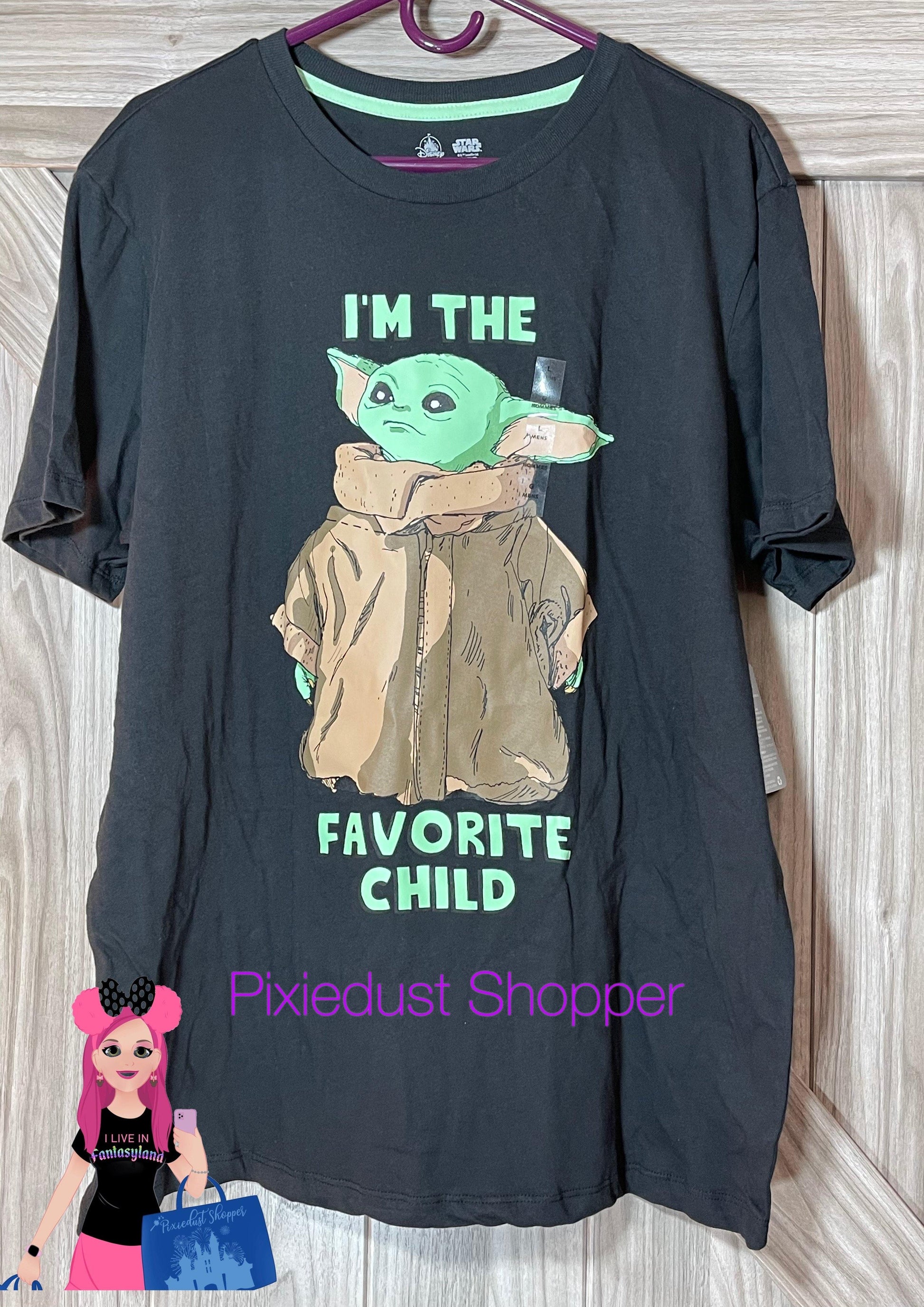 Disney Star Wars Baby Yoda I’m The Favorite Child Adult Shirt - World of Treasures