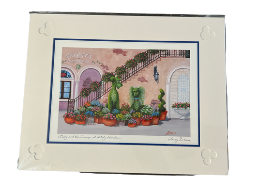 Disney Lady and the Tramp at Epcot Italy Pavilion by Larry Dotson 11x14" Matted