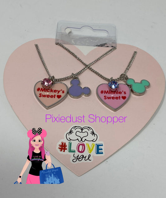 Disney #LoveYou Minnie’s Sweet and Mickey’s Sweet Heart and Mickey Two Necklace Set - World of Treasures