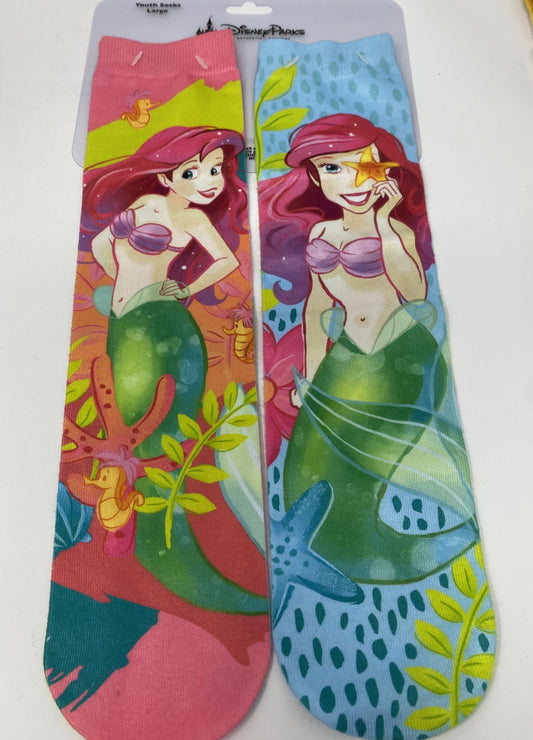 Disney Little Mermaid Ariel No Heel Youth Large Socks - World of Treasures