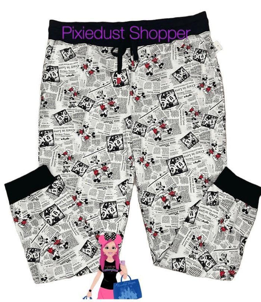 Disney Mickey and Minnie Mouse Newsprint Comics Lounge Jogger Pants for Adults - World of Treasures