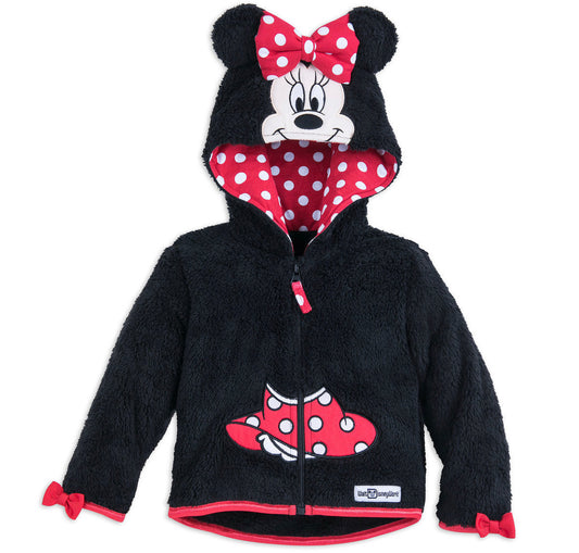 Disney World Fuzzy Fleece Minnie Zip Up Kids Hoodie Jacket Sweatshirt