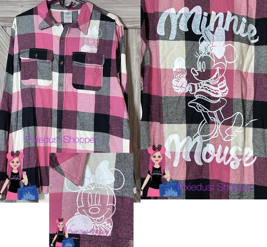 Disney Minnie Mouse Plaid Flannel Shirt for Adults - World of Treasures