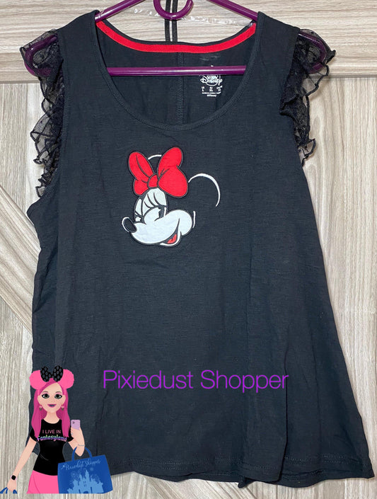 Disney Minnie Mouse Tank Top Shirt with Lace Cap Sleeves - World of Treasures