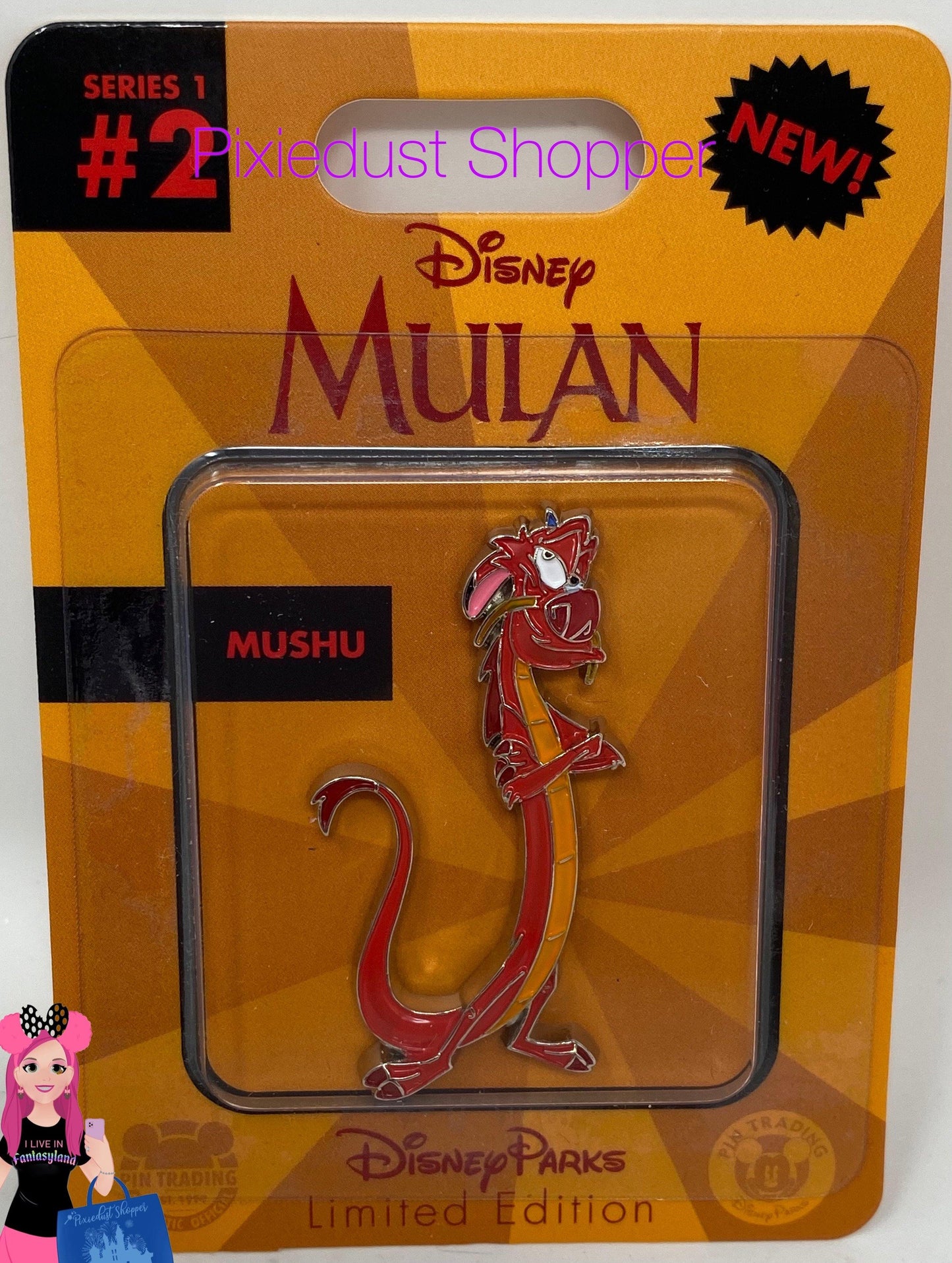 Disney Mulan Mushu 2021 Action Figure Quarterly Series 1 #2 Disney LE Pin - World of Treasures