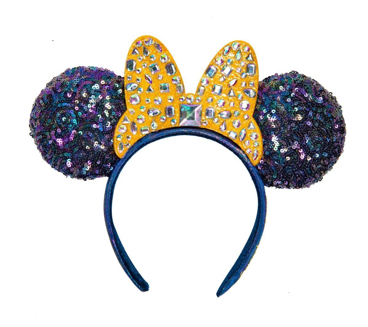 Walt Disney World 50th Anniversary Iridescent Navy and Gold Minnie Ear Headband - World of Treasures