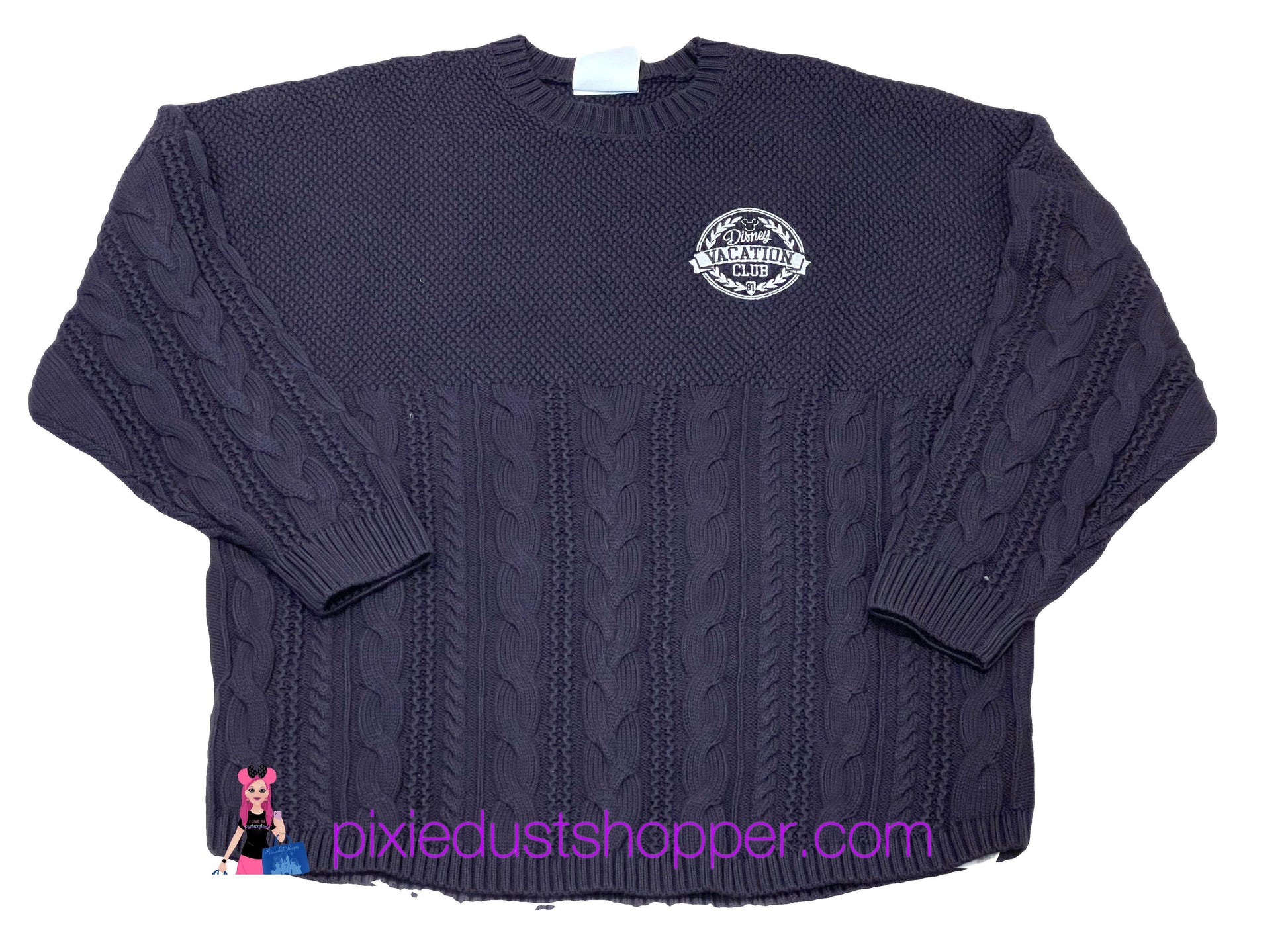 Disney Vacation Club Cable Knit Navy Spirit Jersey Sweater - World of Treasures