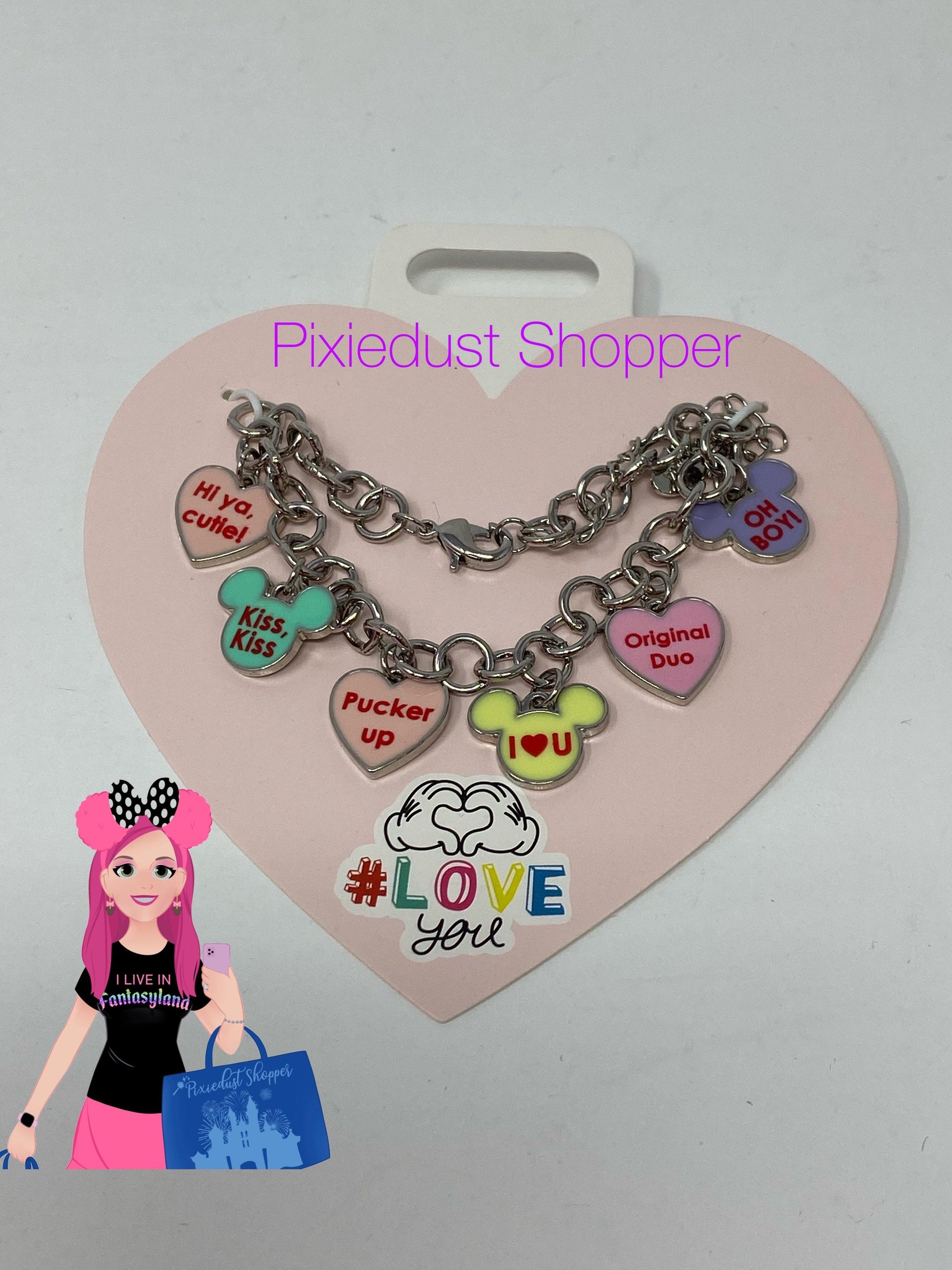 Disney #Loveyou Mickey Head and Hearts Charm Bracelet - World of Treasures