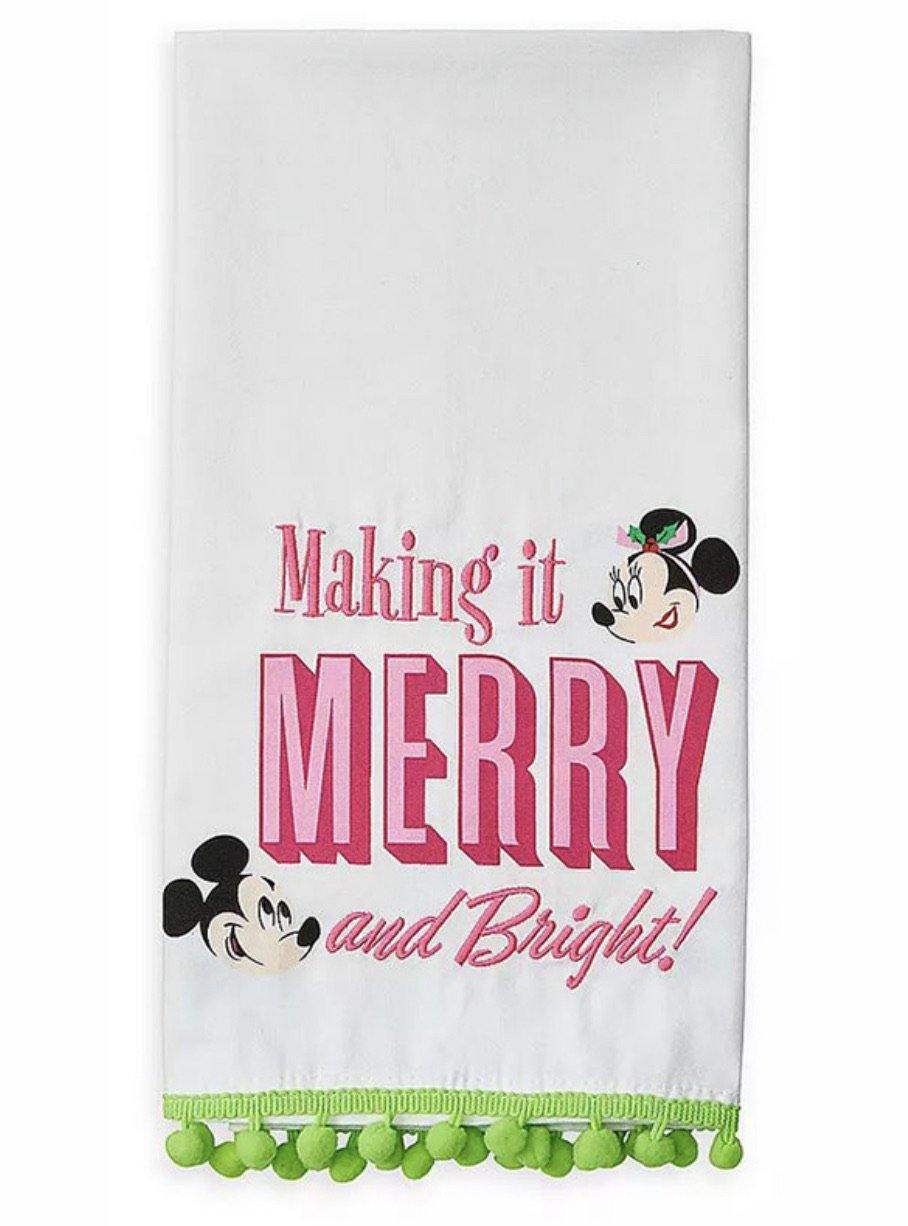 Disney Minnie and Mickey Making it Merry and Bright Retro Holiday Tea Towel - World of Treasures