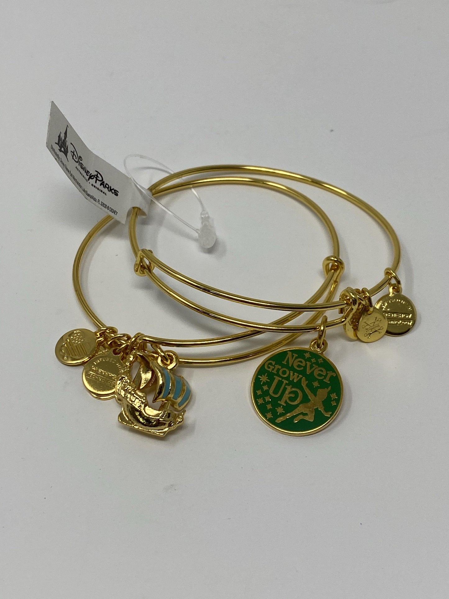 Disney Peter Pan Never Grow Up and Ship Gold Alex and Ani 2 Bracelet Set - World of Treasures