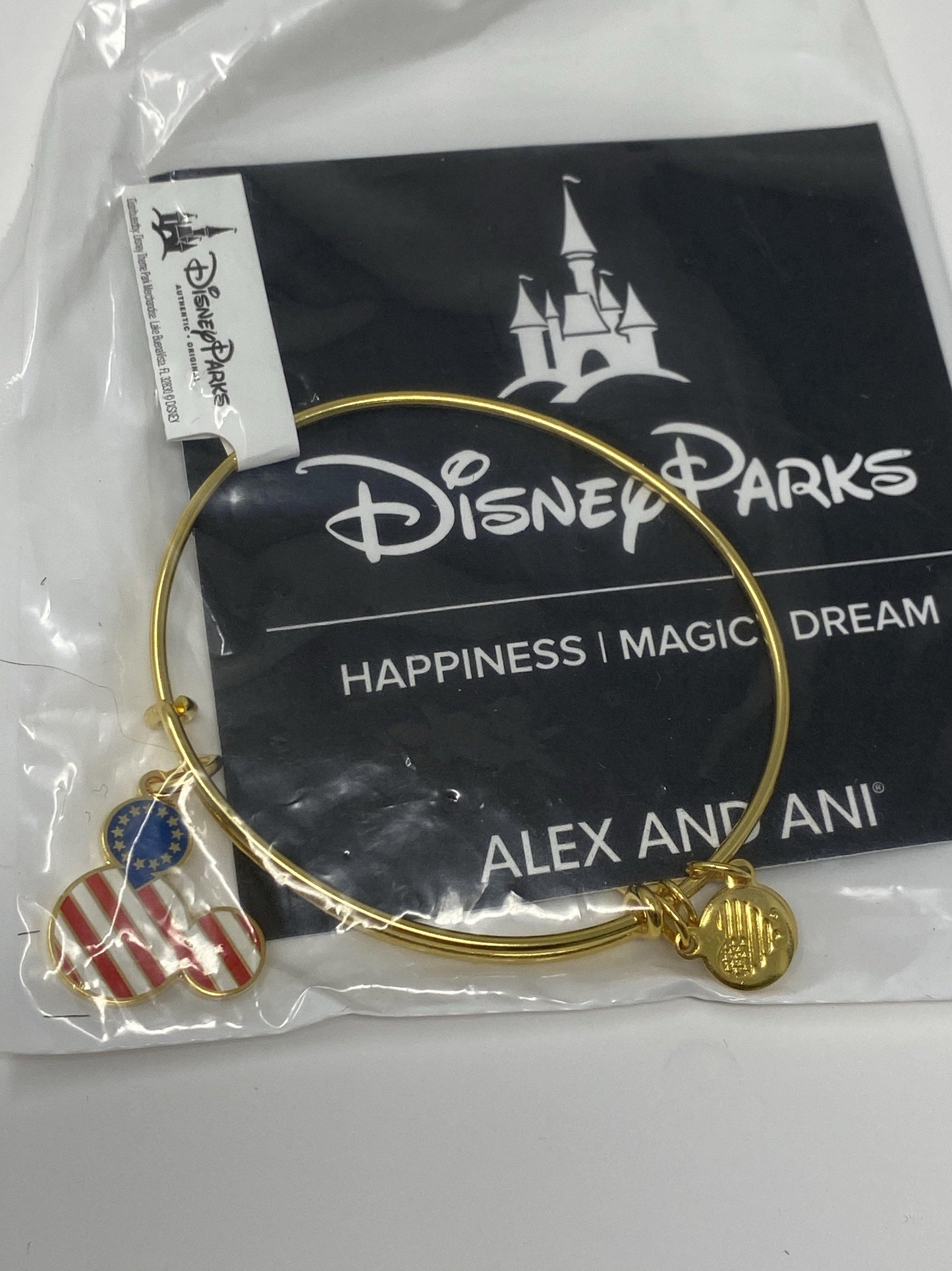 Disney Mickey Mouse Americana Stars and Strips Flag Gold or Silver Alex and Ani Bracelet - World of Treasures