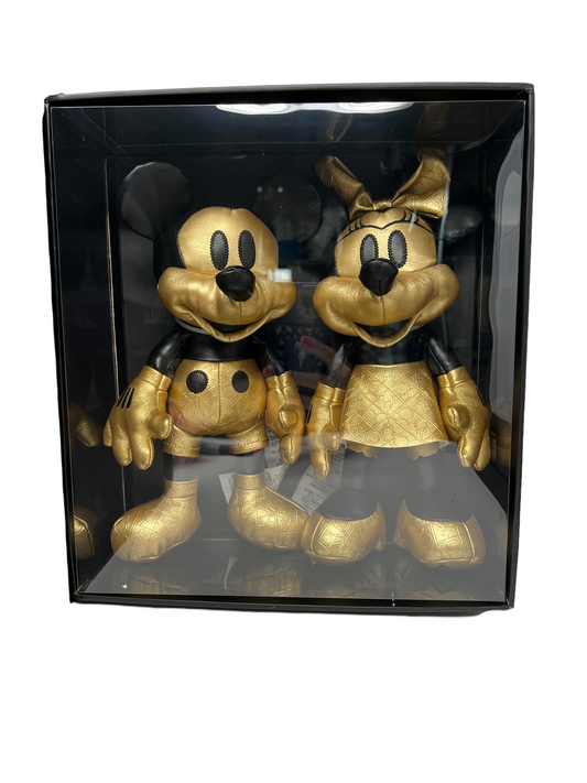 Disney World 50th Anniversary Mickey & Minnie Luxe Gold Plush Box Set