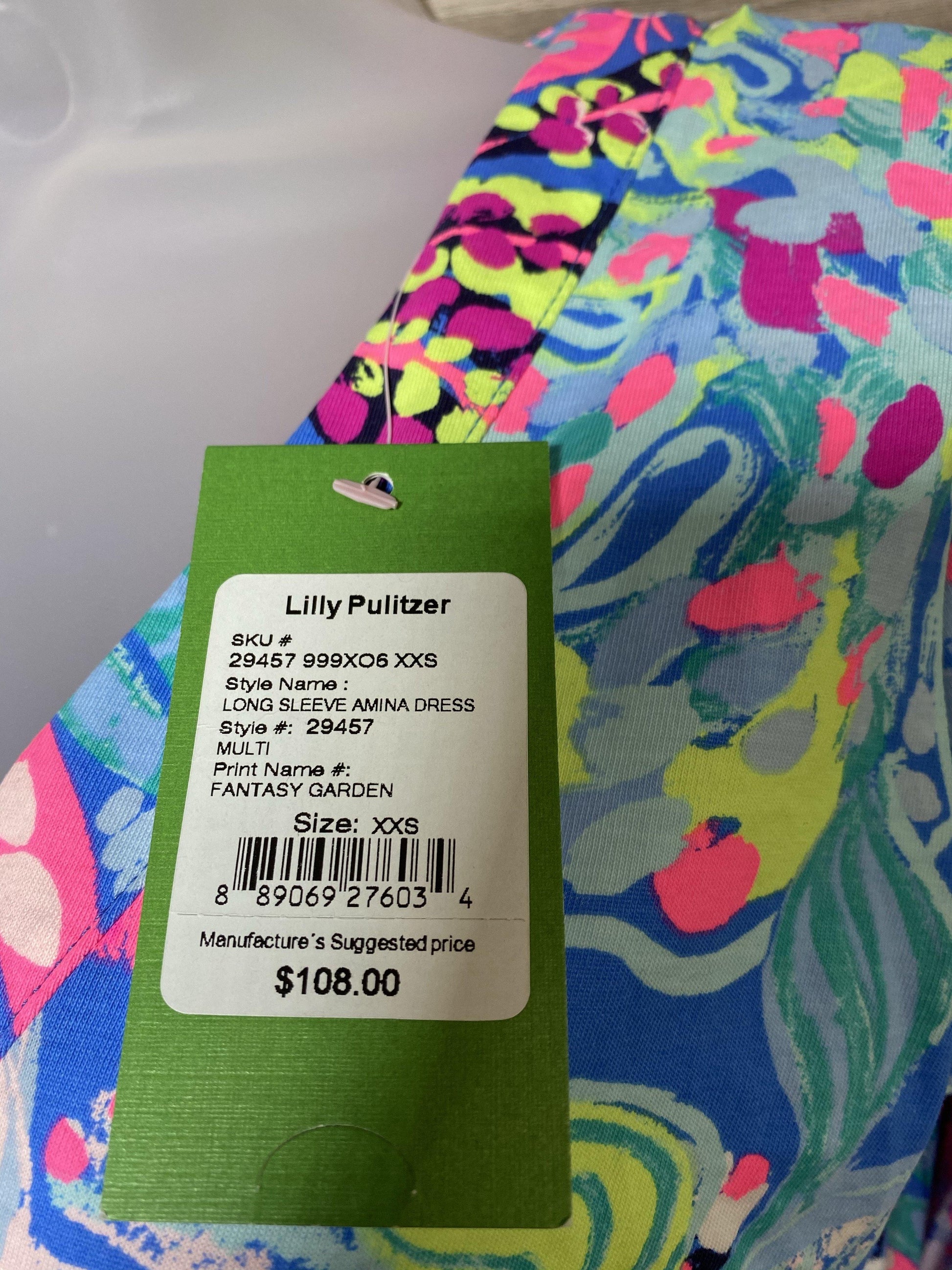 Lilly Pulitzer Amina Long Sleeve Dress in Multi Fantasy Garden XXS - World of Treasures