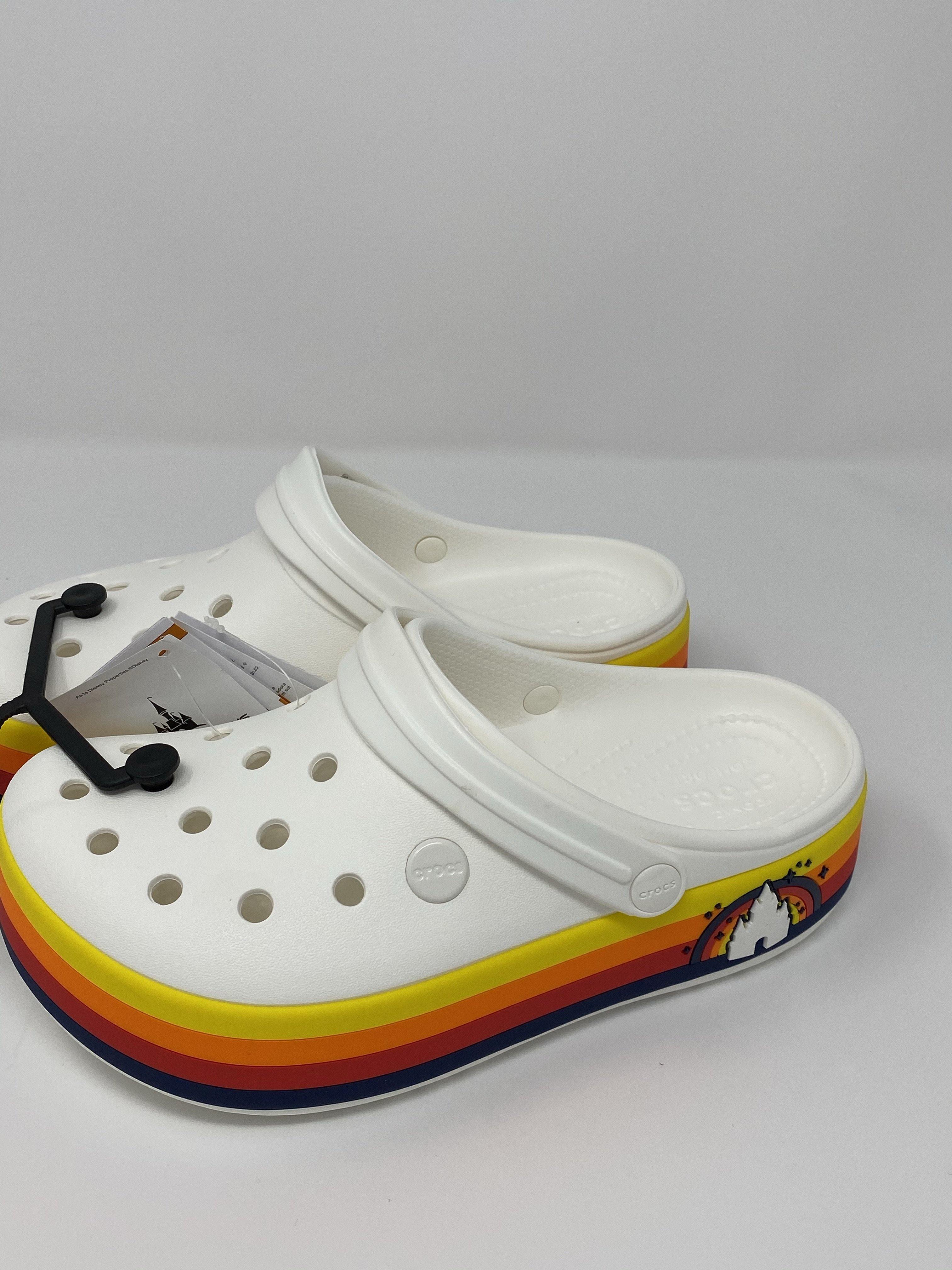 Disney White Retro Stripe with Castle Platform Crocs World of Treasures