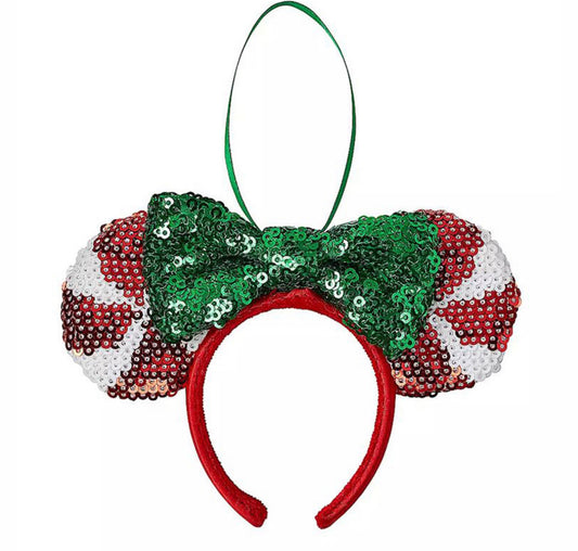 Disney Sequin Peppermint Minnie Ears Christmas Ornament